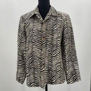 SILKLAND Zebra Animal Print Blazer Jacket 100% Silk Womens Size 6 Button Front